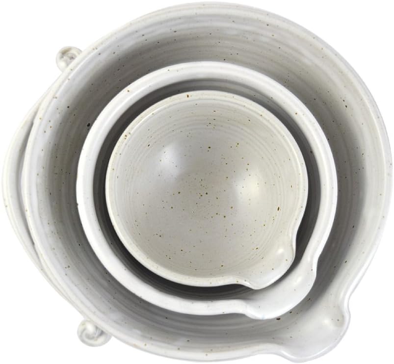 Stoneware Pottery Batter Bowls, 3-Piece Set, Classic All-White Glaze