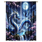 Traditional Ukiyoe Wildlife Dragon Curtains-Dreamy Ancient Japan Architecture Rod Pocket Back Tab Window Drapes,Japanese Samurai Thermal Insulated Blackout Curtain,2pcs,Each 52“W x 96”L