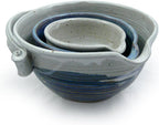 Stoneware Pottery Batter Bowls, 3-Piece Nesting Set, French Blue Glaze