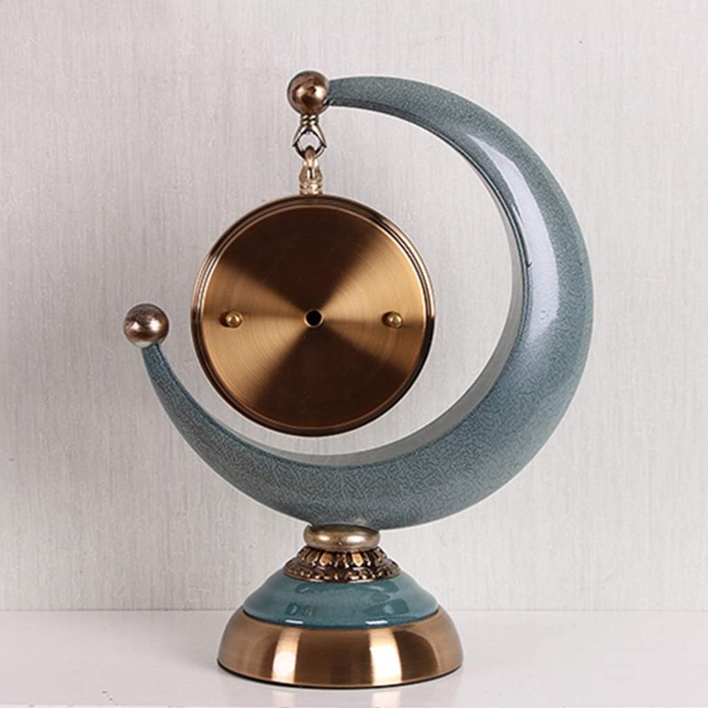Table Clock Decorative Desk Clock Desk Shelf Clocks Kitchen Clock Shelf Decor Ceramic Moon Clock Table Clocks for Living Room Decor (Color : Blue, Size : 32 * 16.5 * 40cm)