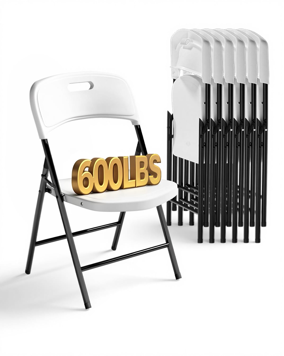 Folding Chairs, 600lbs Capacity, Heavy-Duty Commercial Stackable Plastic Foldable Chairs for Indoor/Outside, Office, Kitchen, Party, Patio(White, 10 Pack)