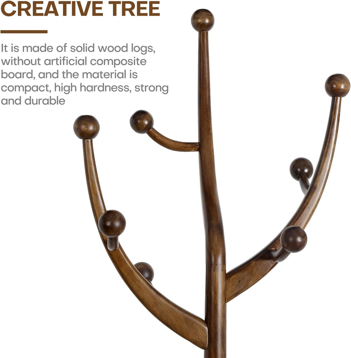 Bekrvio Coat Rack Freestanding Wood Coat Tree Rack with 8 Hooks, Walnut