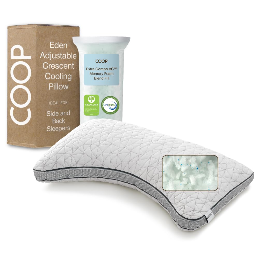 Coop Home Goods Eden Bed Pillow Queen Size for Sleeping on Back, Stomach and Side Sleeper- Medium Soft Memory Foam Cooling Gel - CertiPUR-US/GREENGUARD Gold