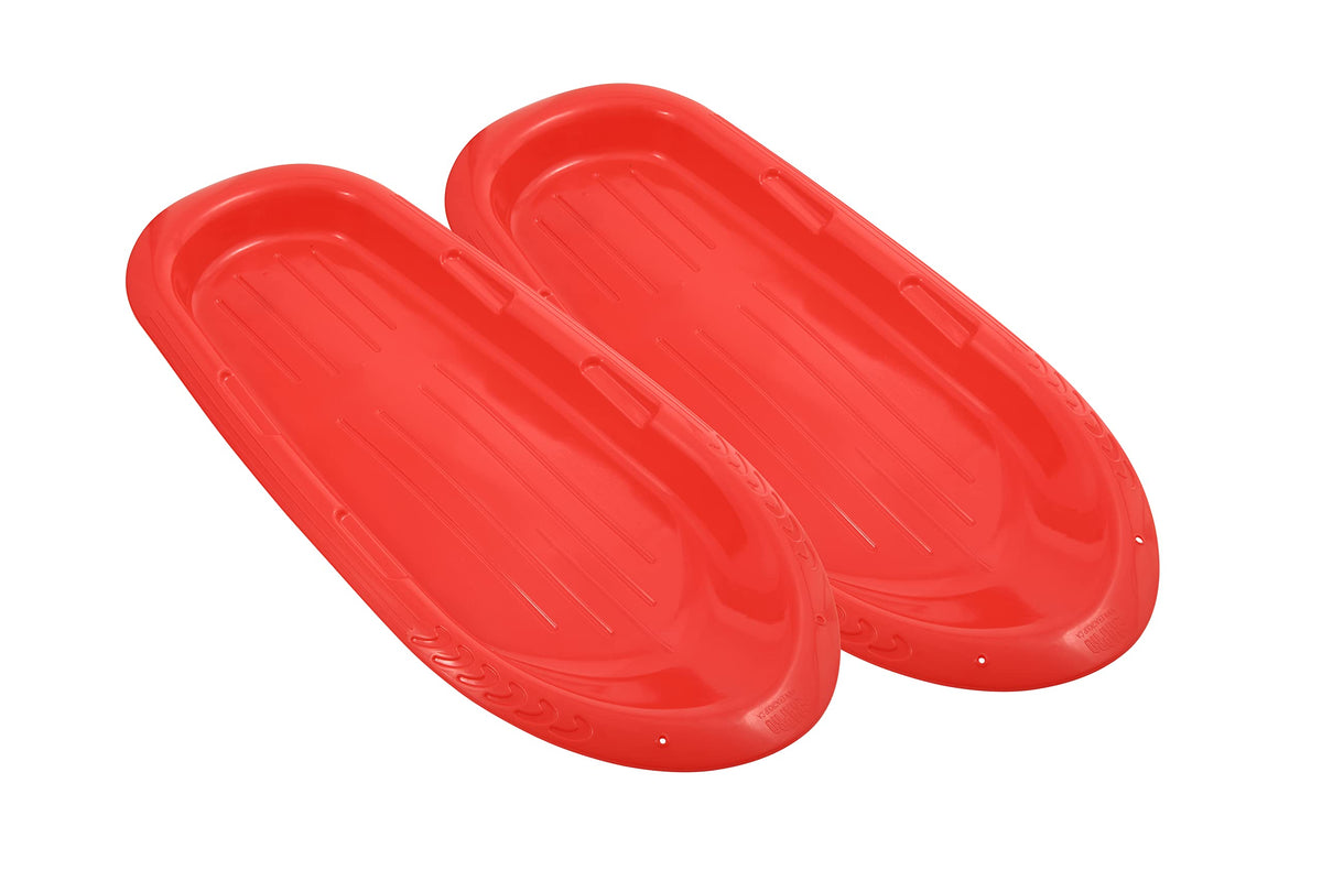 Superio Toboggan Snow Sleds for Kids and Adults, 2 Pack Heavy Duty Plastic Sliders with Handles and Hole for Pull Ropes- Kid and Adult Winter Fun
