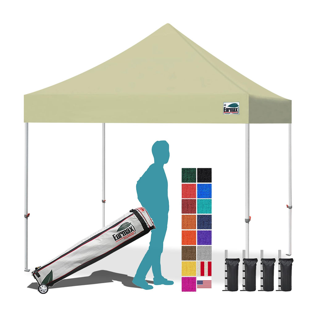 Eurmax USA 10x10ft Pop Up Canopy,Commercial Instant Tent for Outdoor Events,Patented No-Tip Rolling Storage Bag with 4 Sandbags,UV & Water Resistant,Heavy Duty Portable Shelter Gazebo,White