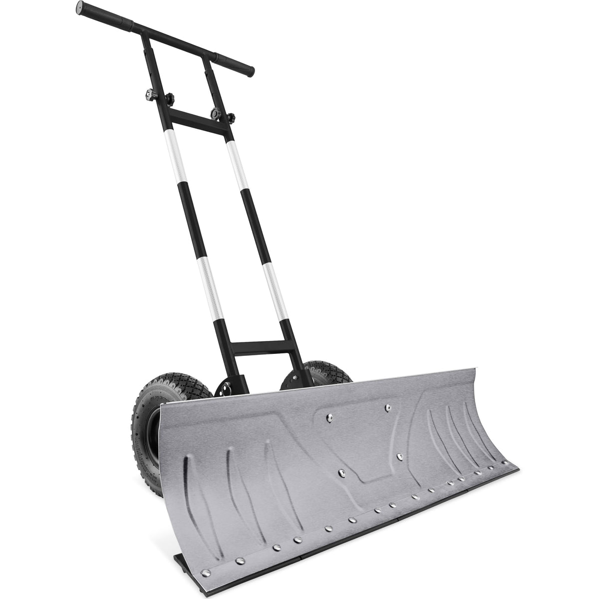 Best Choice Products 36in Galvanized Blade Heavy-Duty 2-Wheel Snow Pusher Hand Plow for Snow Removal w/Wheels, Adjustable Handle, Blade Angle - Yellow