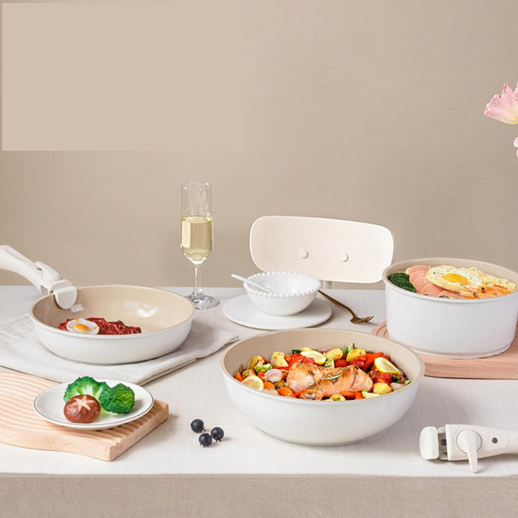Pots and Pans Set Non Stick Detachable Handle Cookware, Ceramic Kitchen Cookware Sets, Removable Handle Pots and Pans 6 Piece, RV Cookware