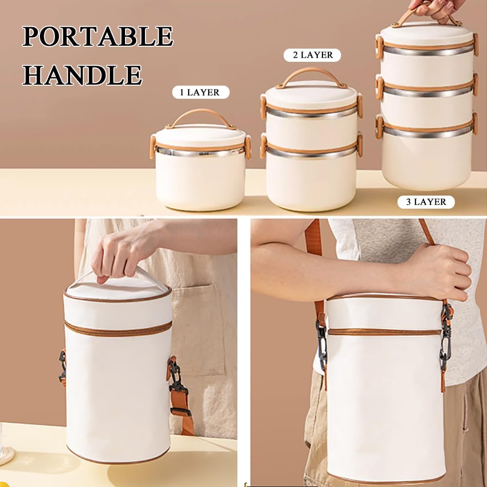 Insulated Food Container，Thermal Soup Flask， Stackable Lunch Box 304 Stainless Steel Leak Proof Lunch Container for Adults Portable Food Container for Office Work Home Picnic(1 Tier 1000ML)