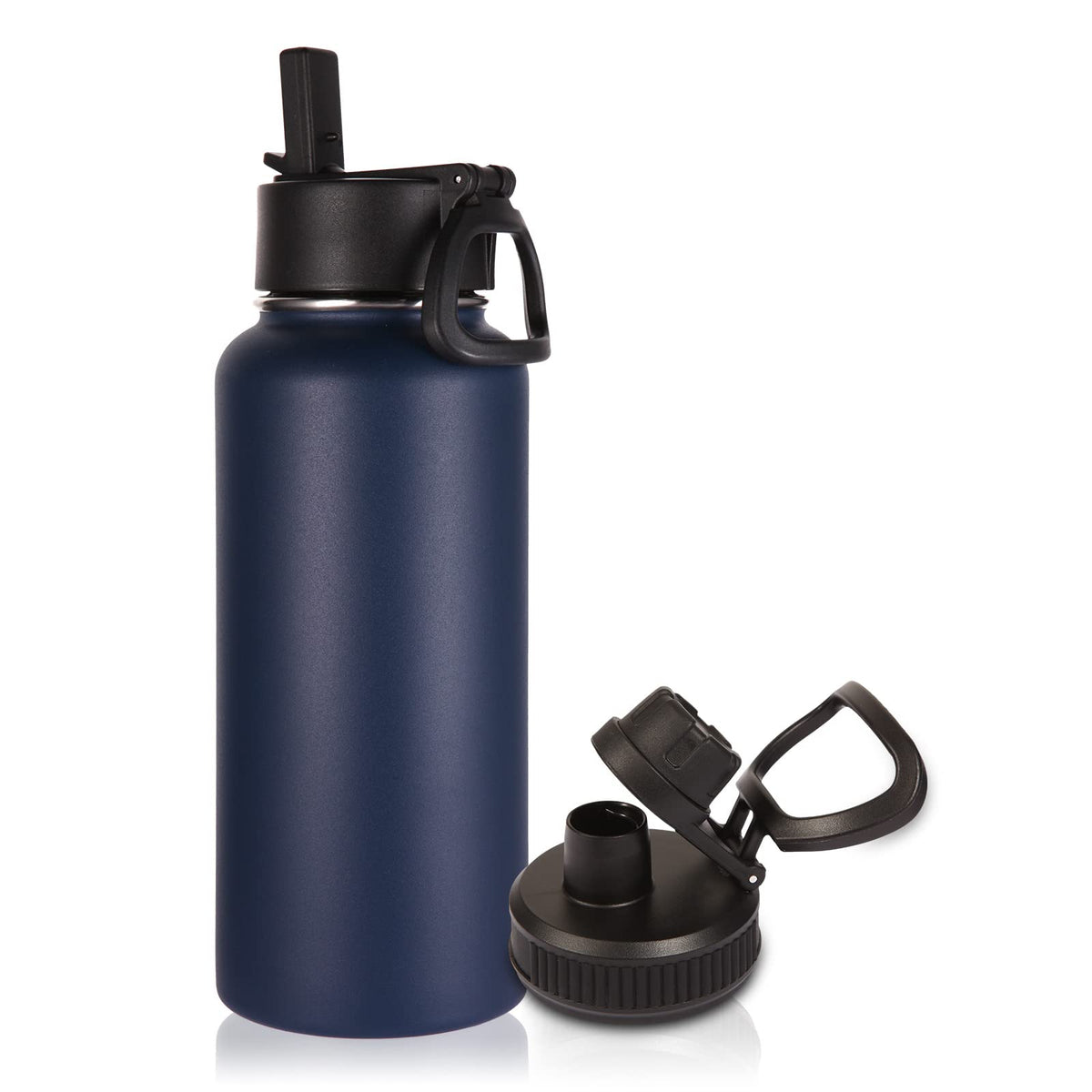 Volhoply 32oz Insulated Water Bottle with Straw Lid, Black, 8-Pack