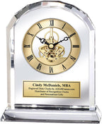Diamond Cut Marquee Crystal Engrave Gear Clock Employee Service Gift