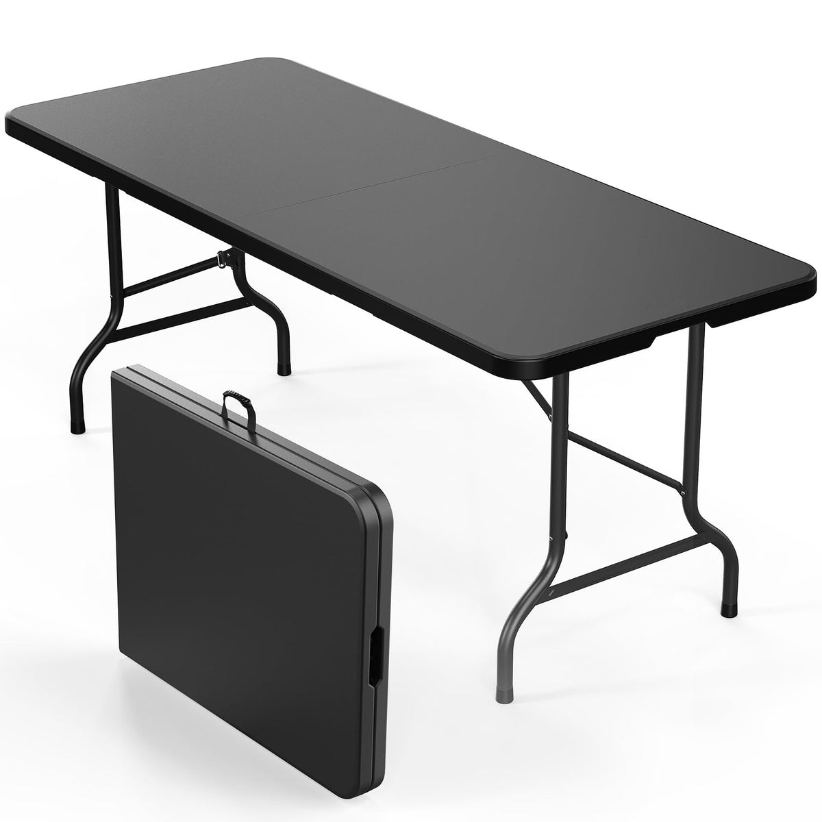 Bonnlo 2P Folding Table 6ft, Portable Collapsible Plastic White Long Tables for Party, Camping, Banquet, Craft, Dining, Wedding, Outdoor and Indoor Use