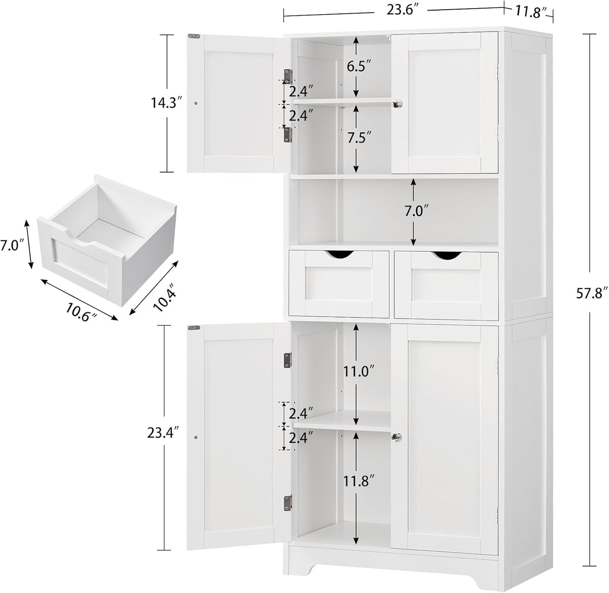 TEENFON Tall Bathroom Storage Cabinet with 4 Doors & 2 Adjustable Shelves