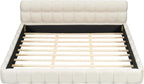 Grounded Bed Upholstered Platform Bed with Unique Design Thick Fabric Headboard, Wood Platform Bed Frame for Kids Adults Bedroom Furniture, Upholstered Floor Bed (Beige-1, King)