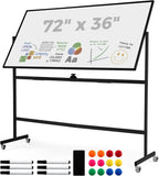 Double-Sided Mobile Whiteboard on Wheels, 72" x 36" Large Dry Erase Board with Stand & Aluminum Alloy Frame, Rolling Magnetic Standing Whiteboard for Office & Classroom (Black)