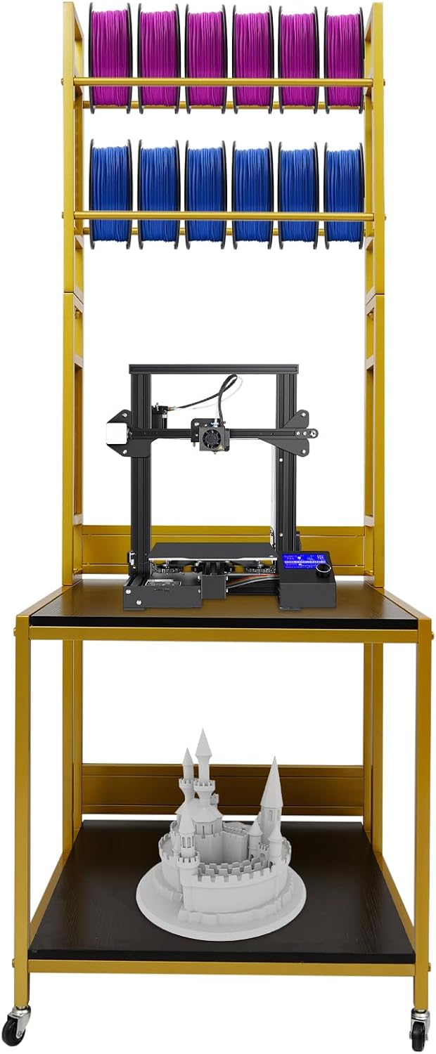 3D Printer Stand with Filament Storage Rack, 2-Tier Heavy Duty Mobile Printer Table with Wheels for Studio Office Storage and Organization