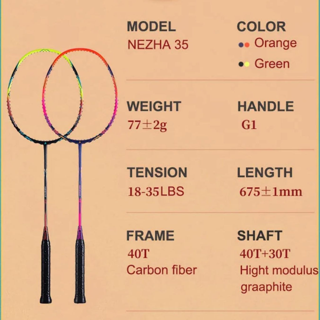 Kawasaki Professional Badminton Racket 35lbs High Tension 5U Ultra-Light 40T High Modulus Graphite Attack Type Lightweight Racket NEZHA 35