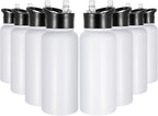 32 oz Insulated Water Bottle Bulk 8 Pack, Stainless Steel Sports Water Bottles with Straw Lid & Wide Mouth Lids, Double Walled Vacuum, Leak Proof, White