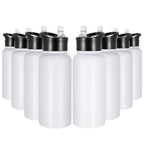 32 oz Insulated Water Bottle Bulk 8 Pack, Stainless Steel Sports Water Bottles with Straw Lid & Wide Mouth Lids, Double Walled Vacuum, Leak Proof, White