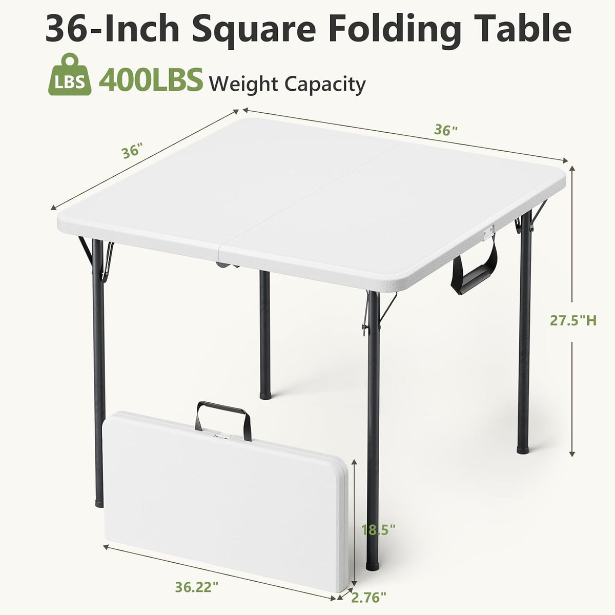 Folding Table and Chairs Set for 4, 36 Inch Foldable Card Table with Carrying Handle & 4 PU Leather Padded Folding Chairs, Portable Indoor Outdoor Dining Table Set for Picnic, Camping, RV, Game Night