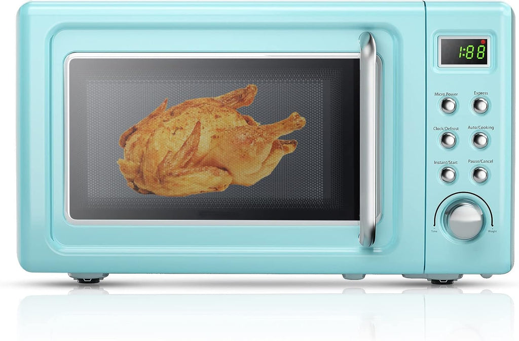 MAT EXPERT 0.7 Cu.ft Compact Microwave Oven, Digital Timing & Child Lock, Small Microwave w/Glass Turntable & 6 Preset Buttons, Delayed Start Function, 700W Mini Microwave w/5 Micro Power (Green)