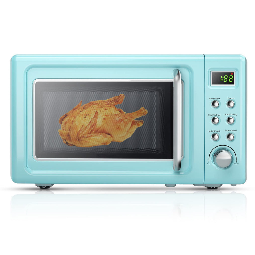 MAT EXPERT 0.7 Cu.ft Compact Microwave Oven, Digital Timing & Child Lock, Small Microwave w/Glass Turntable & 6 Preset Buttons, Delayed Start Function, 700W Mini Microwave w/5 Micro Power (Green)