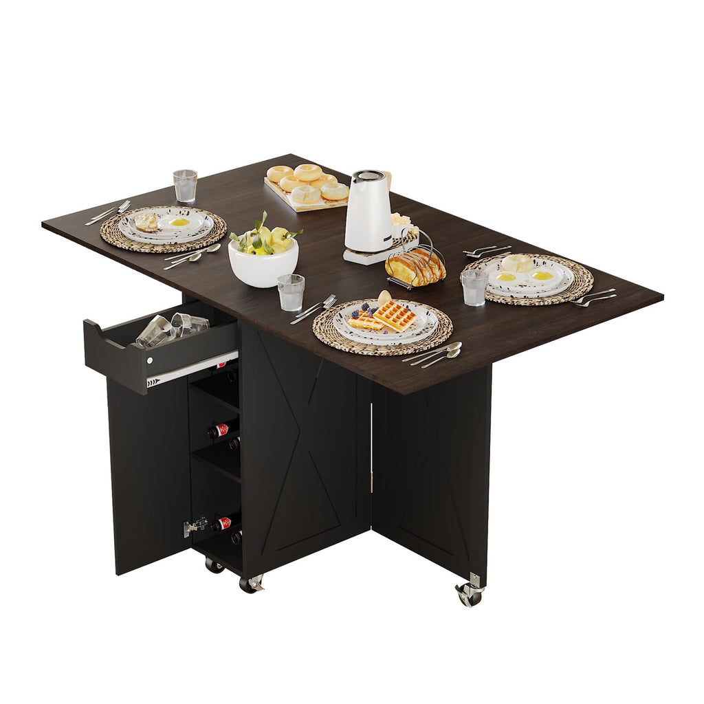 Folding Dining Table, Space Saving Kitchen Table with 6 Wheels(Light Brown)