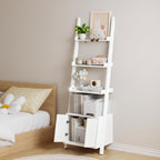 4-Tier Ladder Bookshelf with Storage Cabinet,Display Shelf,White