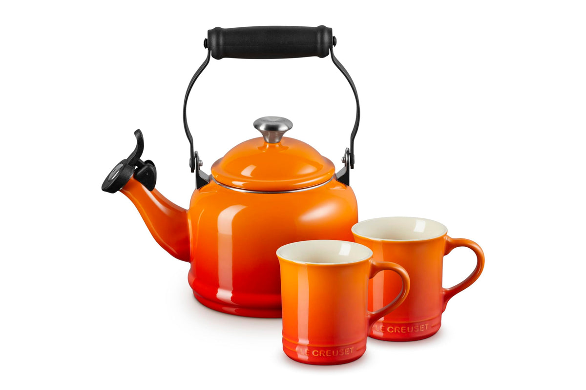 Le Creuset Demi Kettle (1.25 qt.) and 2 Mugs (14 oz. each), Oyster
