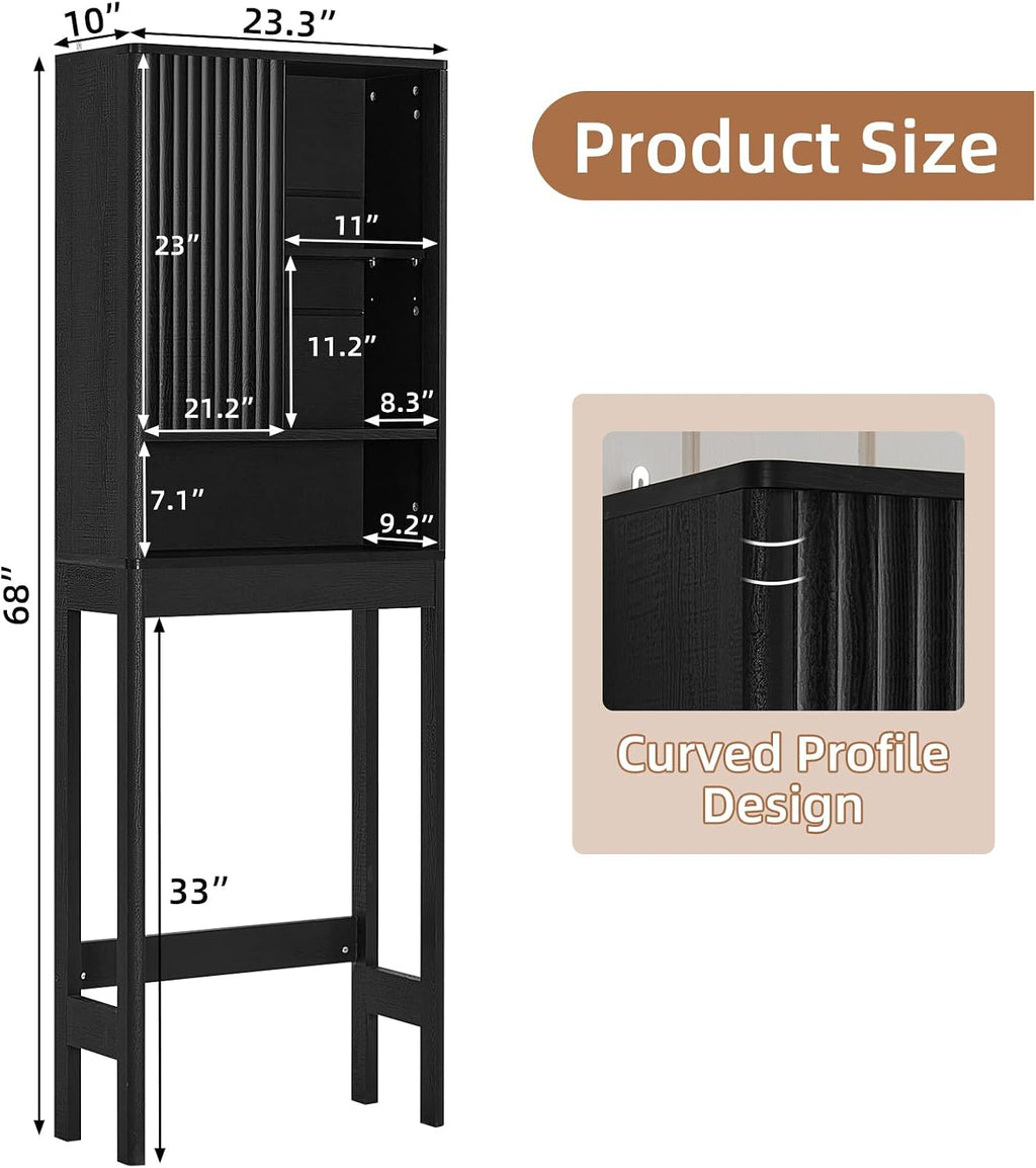 LEYAOYAO 68" Modern Fluted Over The Toilet Storage Cabinet, a Sliding Door