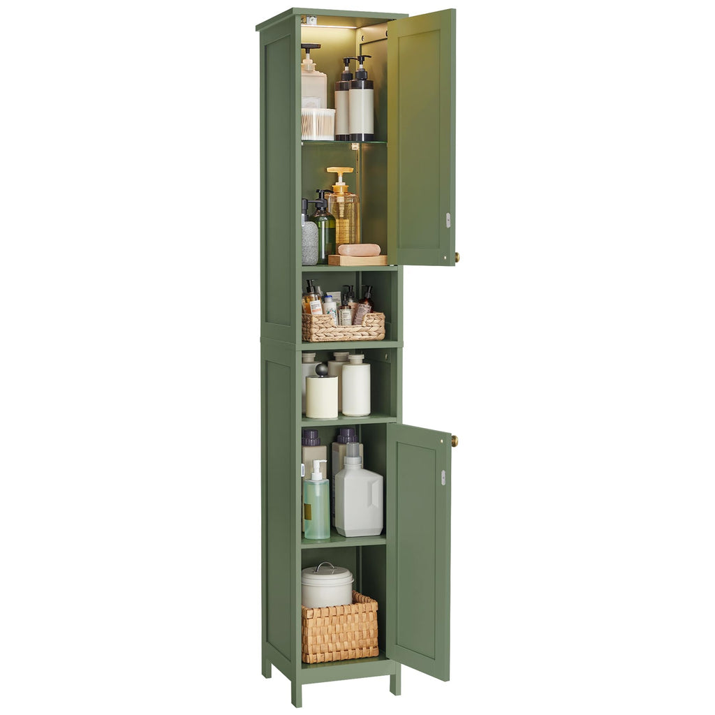 VASAGLE Tall Storage Cabinet with Lights, Slim, 11.8" W, Cloud White