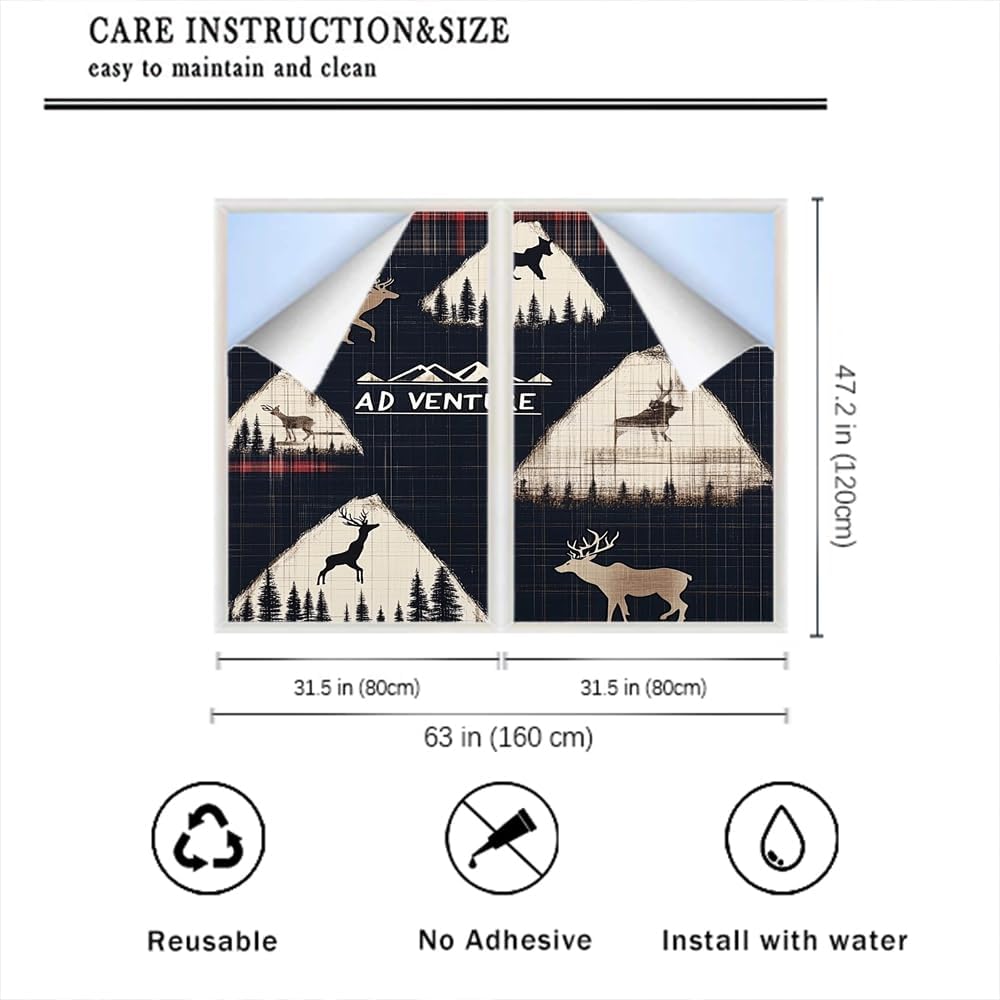 Rustic Animal Stained Glass Window Stickers 31.5Wx47.2L inch x 2pcs