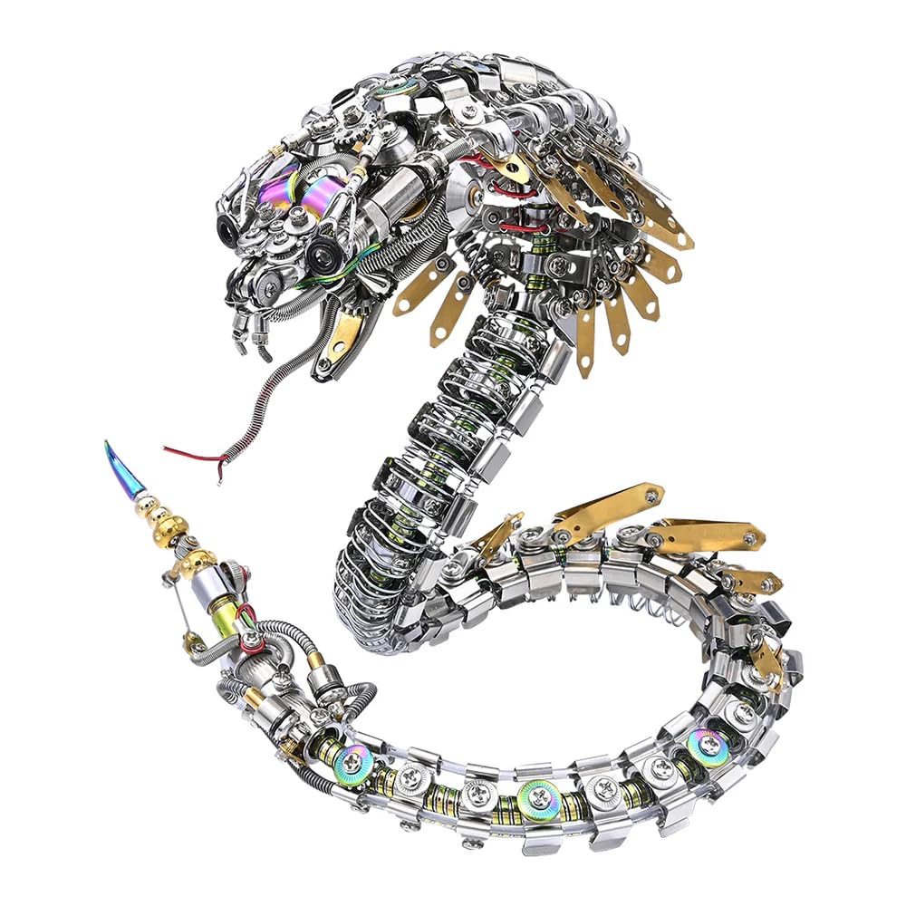 3D Metal Puzzle Half-Body Serpent Model Kit, 400PCS DIY Assemble Steampunk Bio-Mechanical Half-Body Serpent with LED Lights, Creative Handcrafted Art Craft Desktop Display & Decoration for Adults