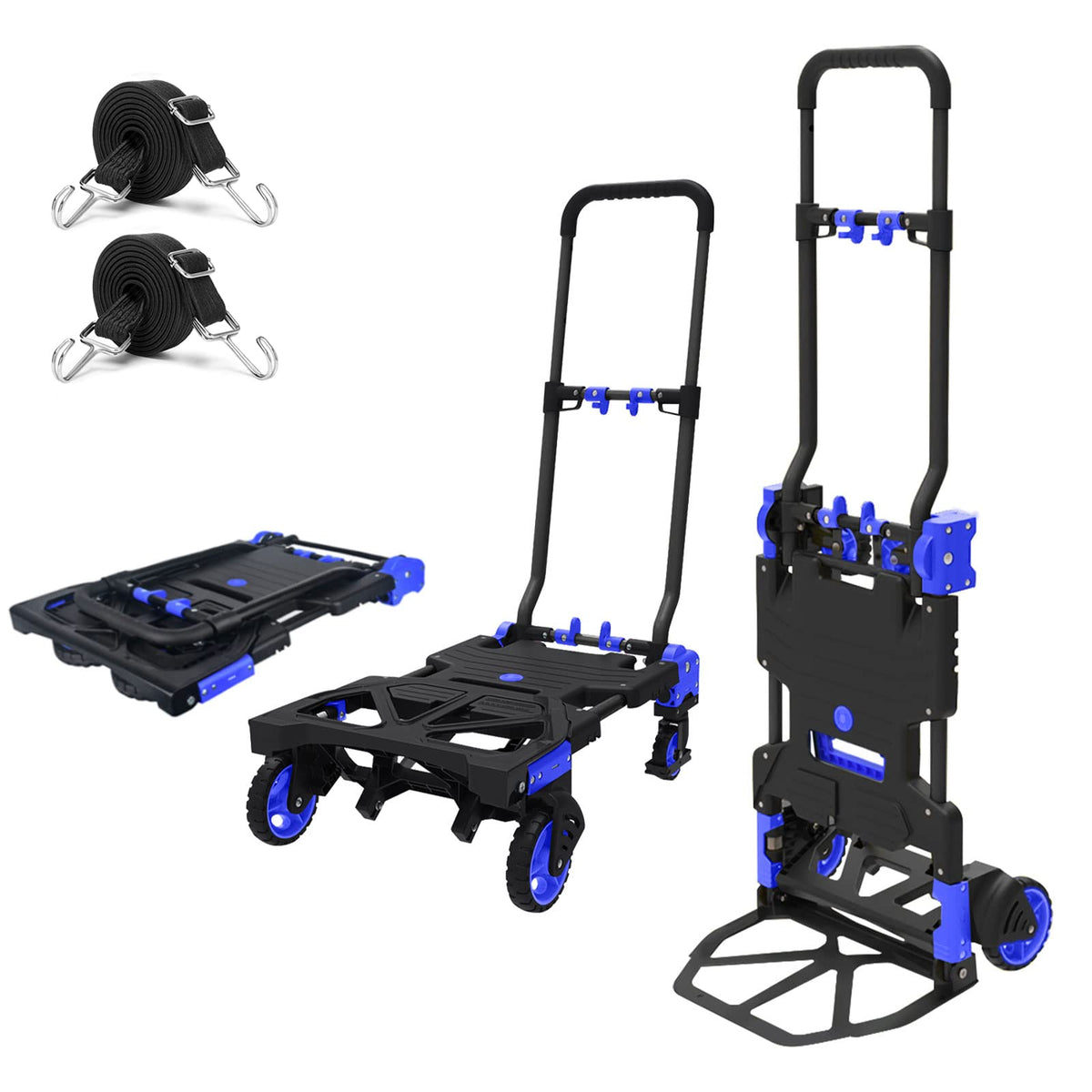Upgraded 3 in 1 Convertible Folding Hand Truck with Brakes, Hand Truck Dolly Heavy Duty 660lbs Capacity, Stair Climbing Cart with Adjustable Shovel Board and Fixed Handle for Moving