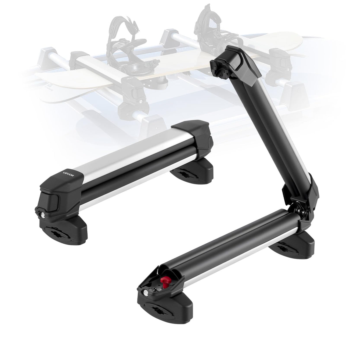 VEVOR Ski & Snowboard Roof Rack, Carry up to 6 Pairs of Skis or 4 Snowboards, 2 PCS Aluminum Universal Car Roof Rack with Lock & Rubber Padding, Carrier for Fishing Rod, Fit Most Slotted Crossbars