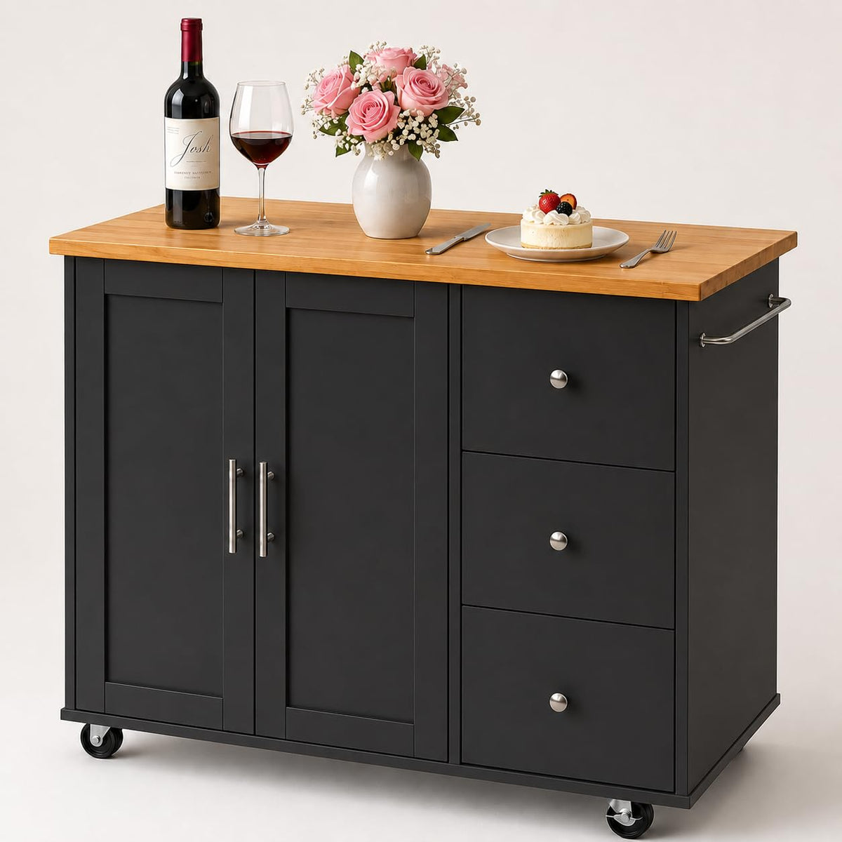 JY QAQA 26" Rolling Kitchen Island Cart on Wheels, Mobile Storage Cabinet with Drawer & Inner Shelves, Towel Rack, Lockable Casters, Wood‑Top Portable Prep Cart for Kitchen Dining Apartment, White