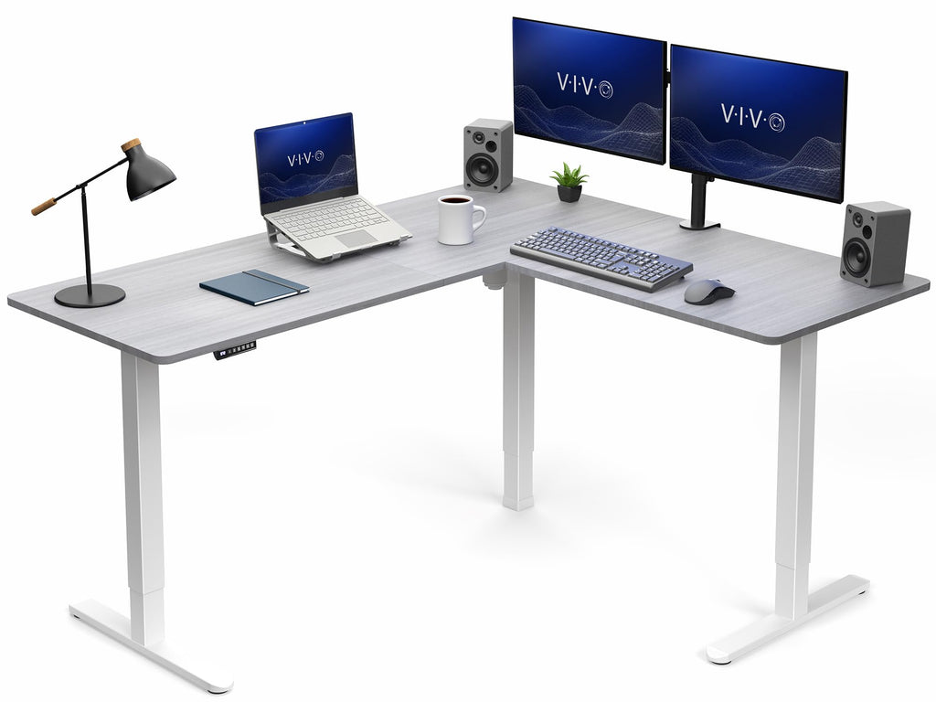 VIVO Light Wood 63 x 55 in Corner Standing Desk, DESK-E3CTGC