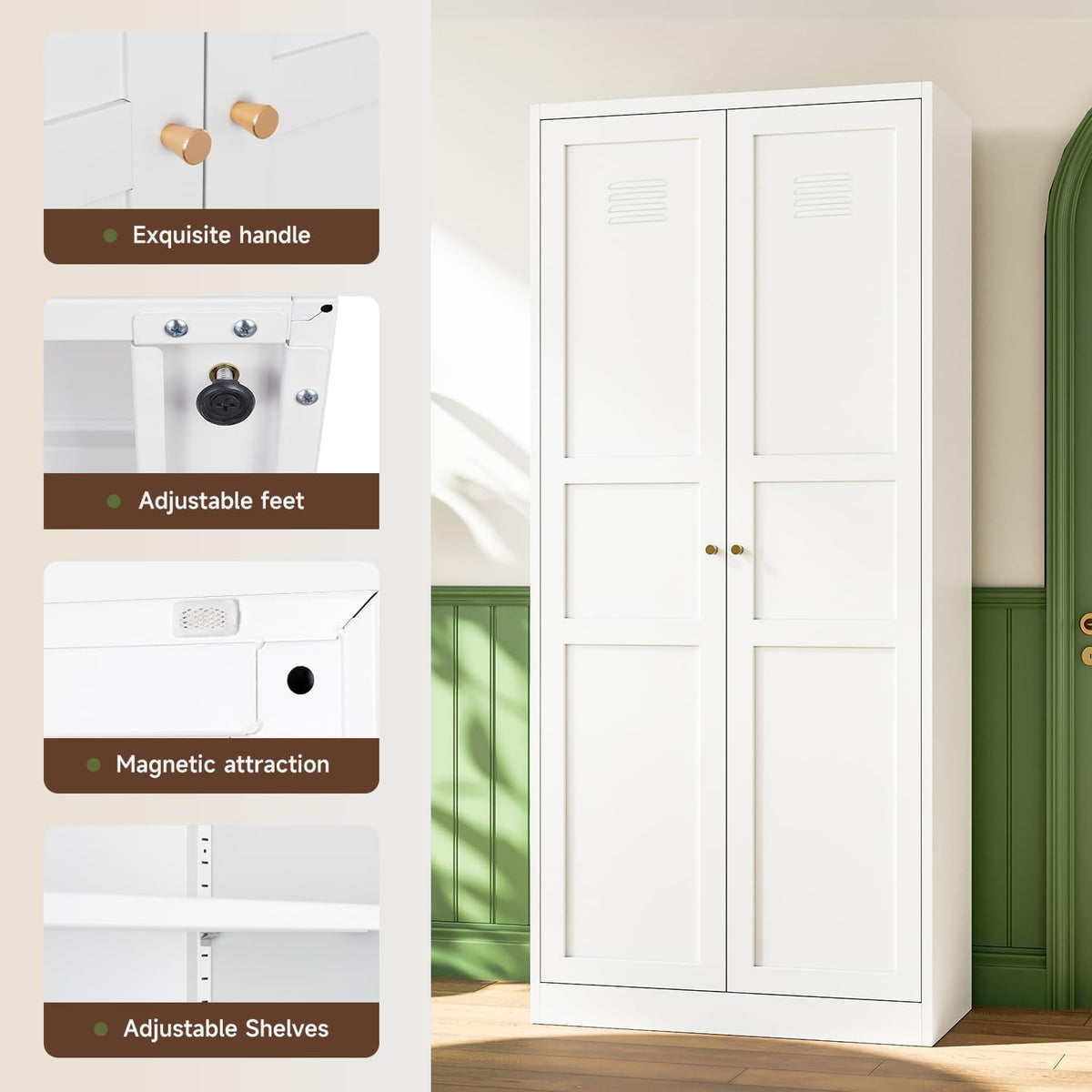 Letaya White Storage Cabinet with Adjustable Shelves-Metal Home Kitchen Pantry Cabinets with Doors,Organization Locker for Cupboard/Bedroom/Dining/Living/Bathroom/Office/Garage Room