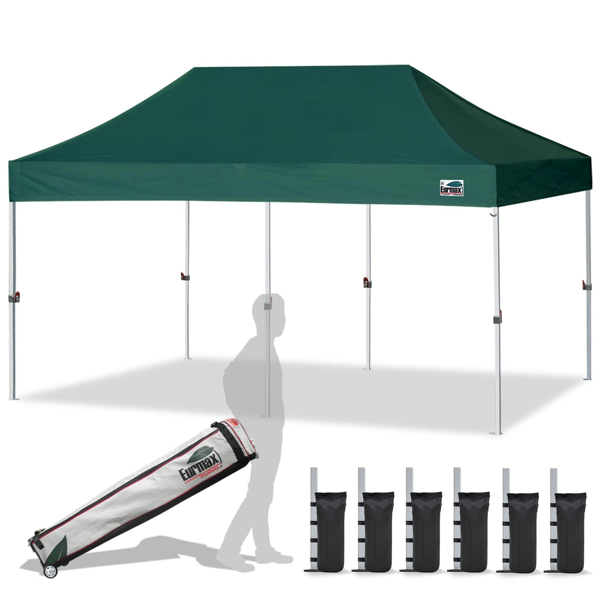 Eurmax USA 10x10ft Pop Up Canopy,Commercial Instant Tent for Outdoor Events,Patented No-Tip Rolling Storage Bag with 4 Sandbags,UV & Water Resistant,Heavy Duty Portable Shelter Gazebo,White