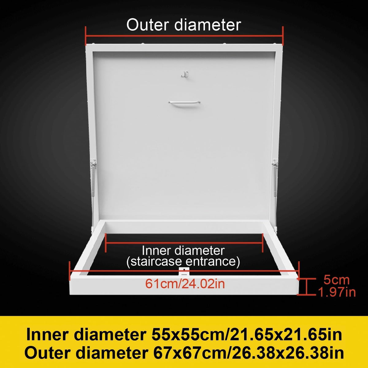 Aluminum Roof Access Hatch Roof Security Door Heavy Duty Commercial Roof Access Hatch Hydraulic Support Rod for Home Industry.(ID21.7x21.7in)
