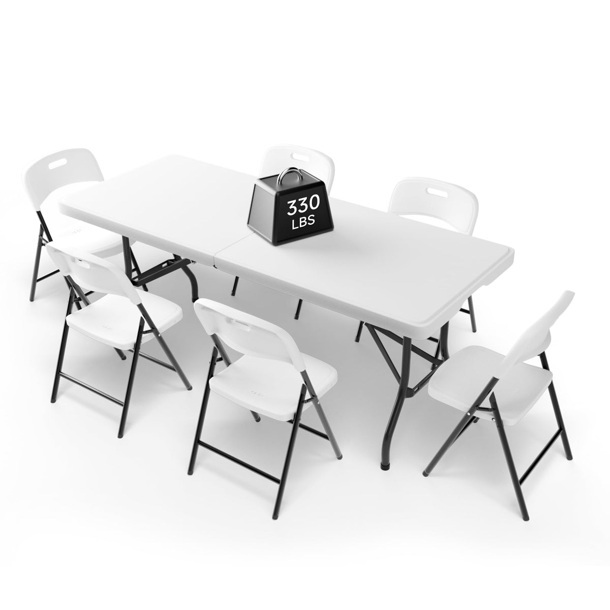 Portable 6-Piece Folding Table and Chairs Set – Heavy-Duty 6ft Camping & Party Furniture for Indoor/Outdoor Events (All-Weather, Black)