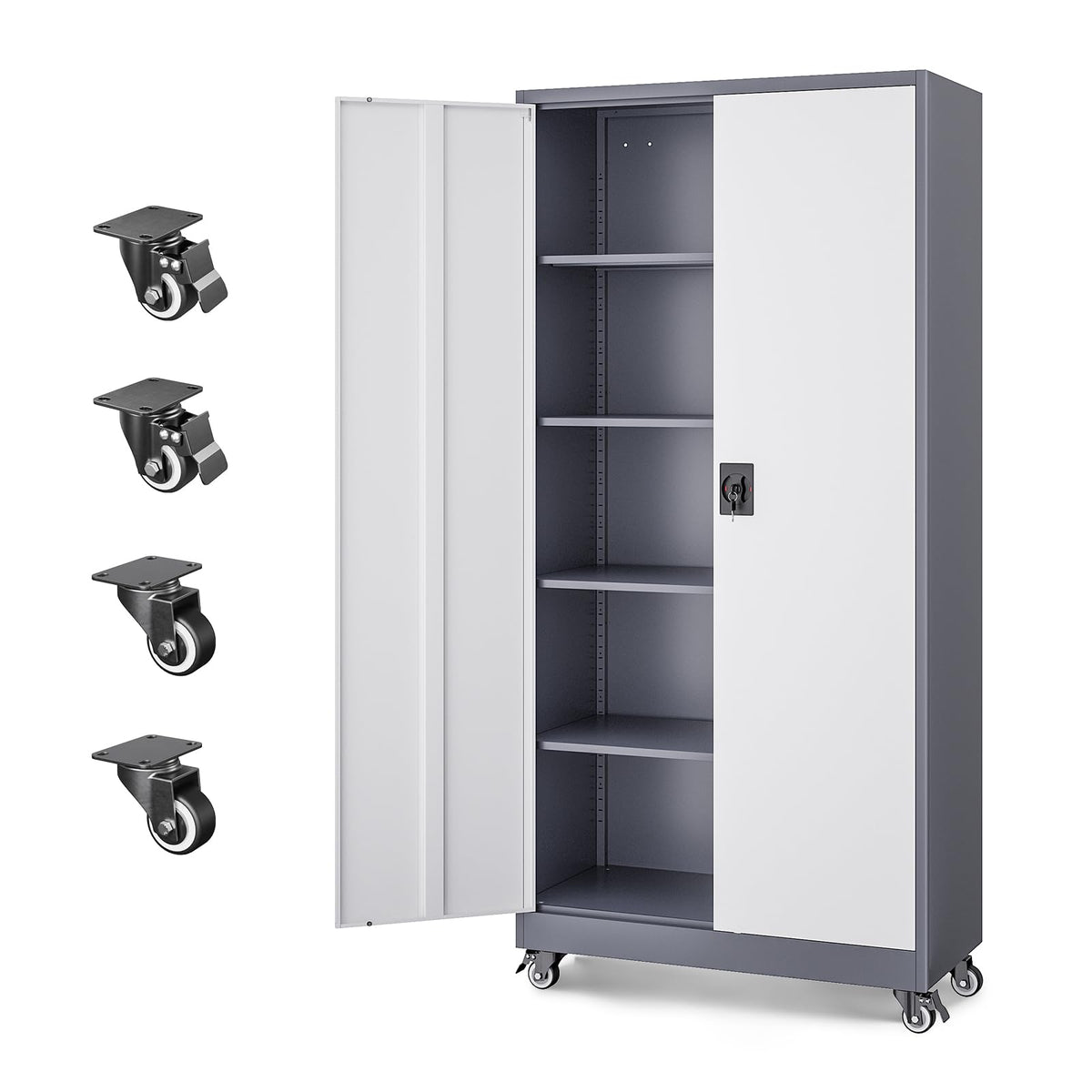Letaya Black Storage Cabinet with Adjustable Shelves-Metal Home Kitchen Pantry Cabinets with Doors,Organization Locker for Cupboard/Bedroom/Dining/Living/Bathroom/Office/Garage Room