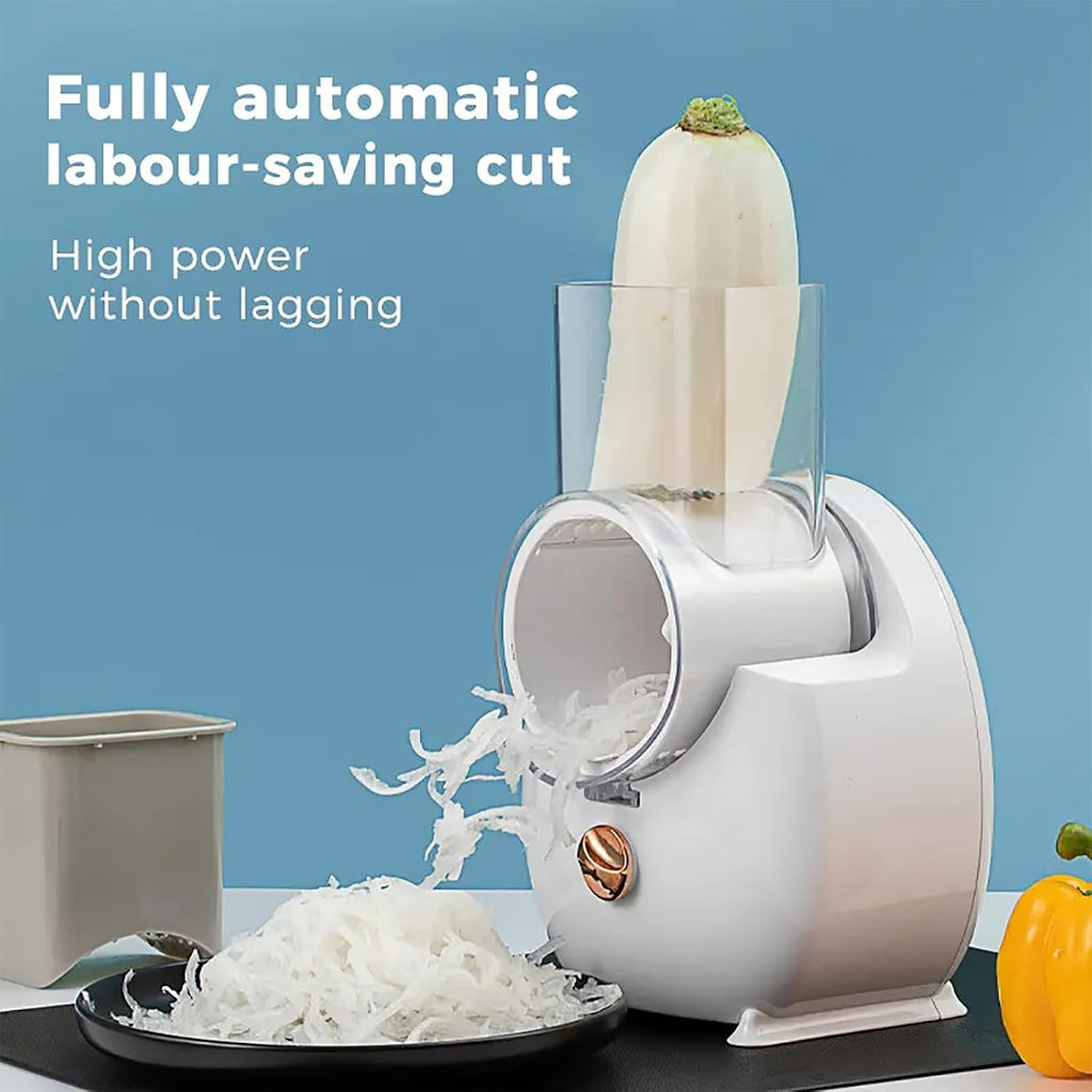 Electric Cheese Grater Vegetable Slicer, Rechargeable Rotary Grater Salad Maker with 3 Interchangeable Blades, Durable Material and Cutting Efficiently, for Kitchen, Camping, Restaurant