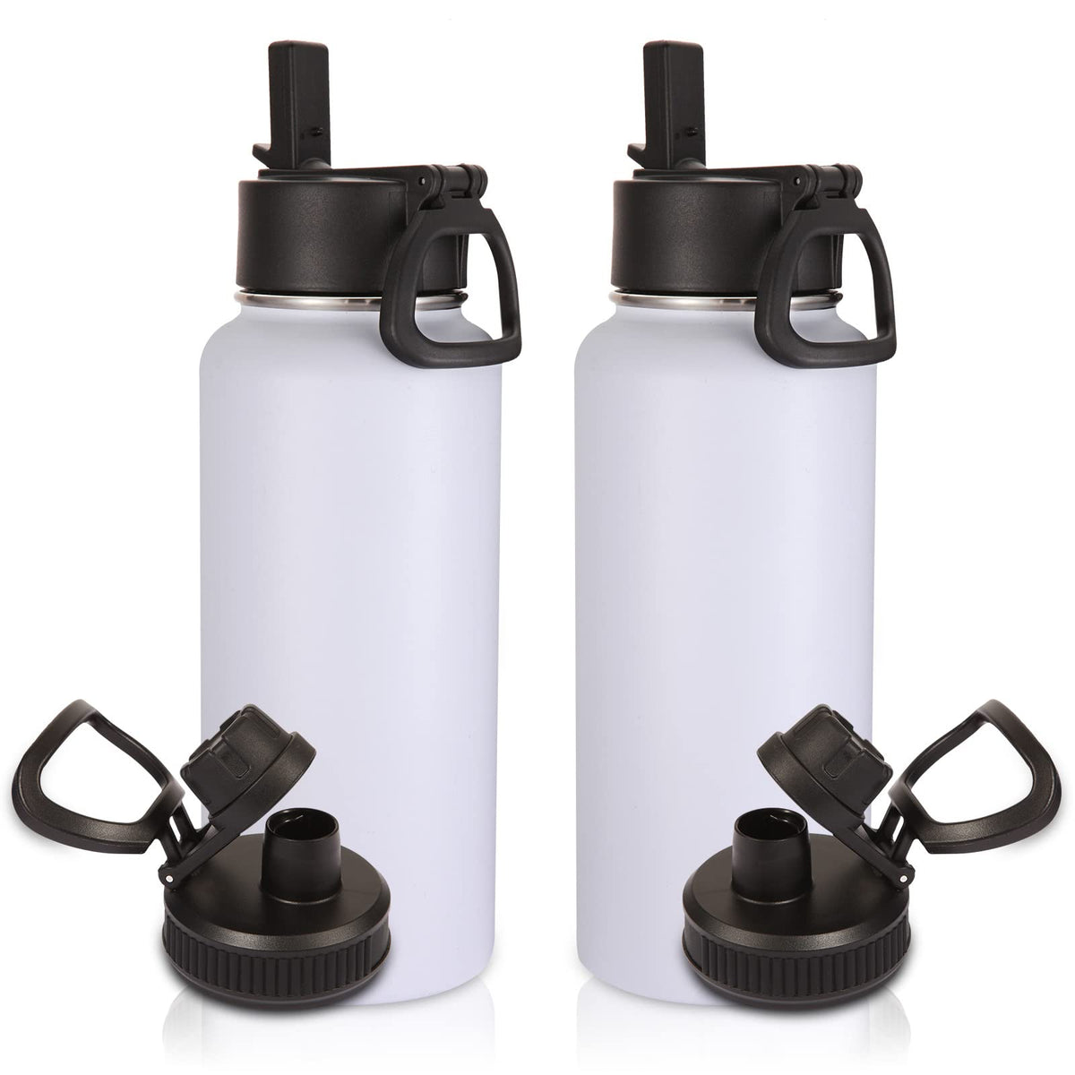 Volhoply 32oz Insulated Water Bottle with Straw Lid, Black, 8-Pack