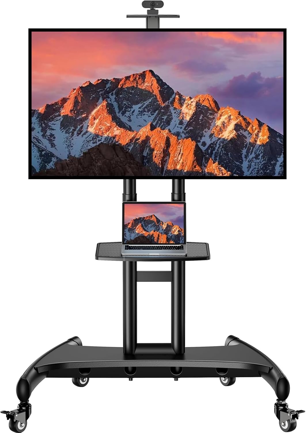 PERLESMITH Rolling TV Stand on Wheels for 32-83 Inch Screens up to 110lbs, Mobile TV Cart Height Adjustable Portable Outdoor TV Stand Tilt Rolling TV Cart with Shelf Max VESA 600x400mm PSTVMC03