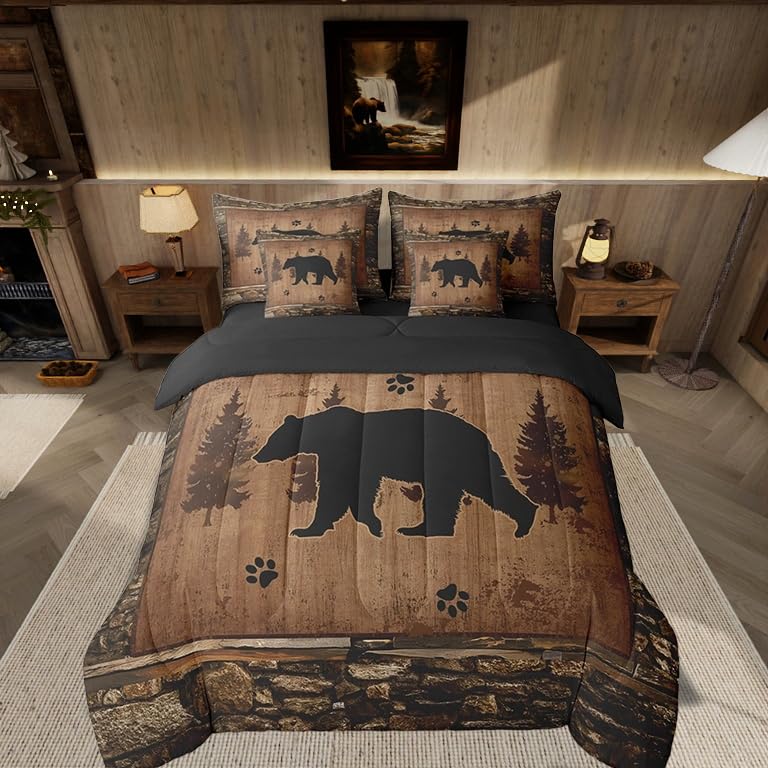 Feelyou Deer Comforter Set with Sheets King Size 7 piece Kids Rustic Deer Hunting Bedding Set Cabin Lodge Deer Bed in a Bag Farmhouse Nature Wildlife Antlers Brown Bed Set