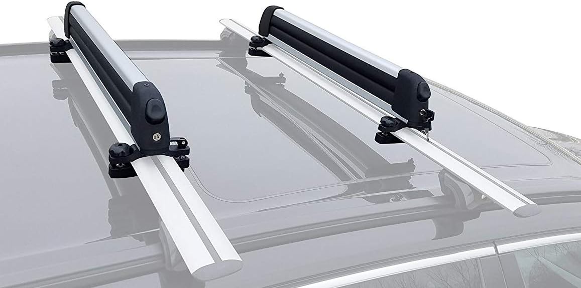 BRIGHTLINES Improved Universal Roof Ski Racks, Snowboard Racks, Ski Carriers 2pcs Mount on car top Cross Bars (Up to 6 Skis or 4 Snowboards)