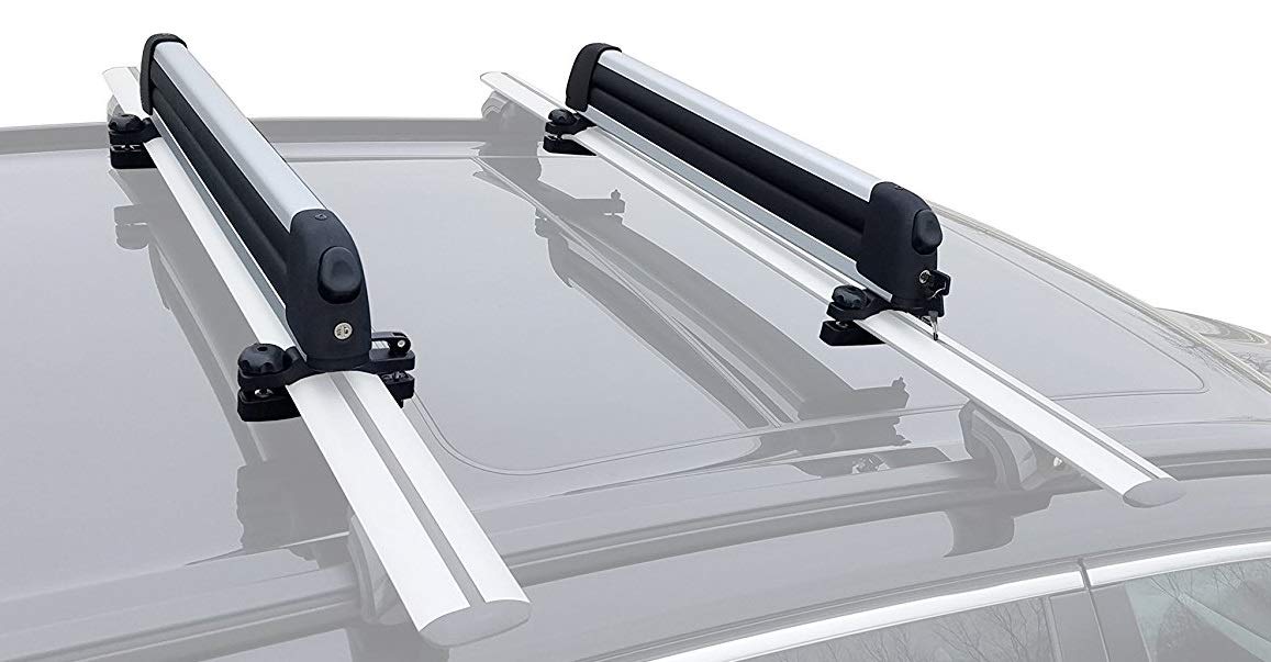BRIGHTLINES Improved Universal Roof Ski Racks, Snowboard Racks, Ski Carriers 2pcs Mount on car top Cross Bars (Up to 6 Skis or 4 Snowboards)
