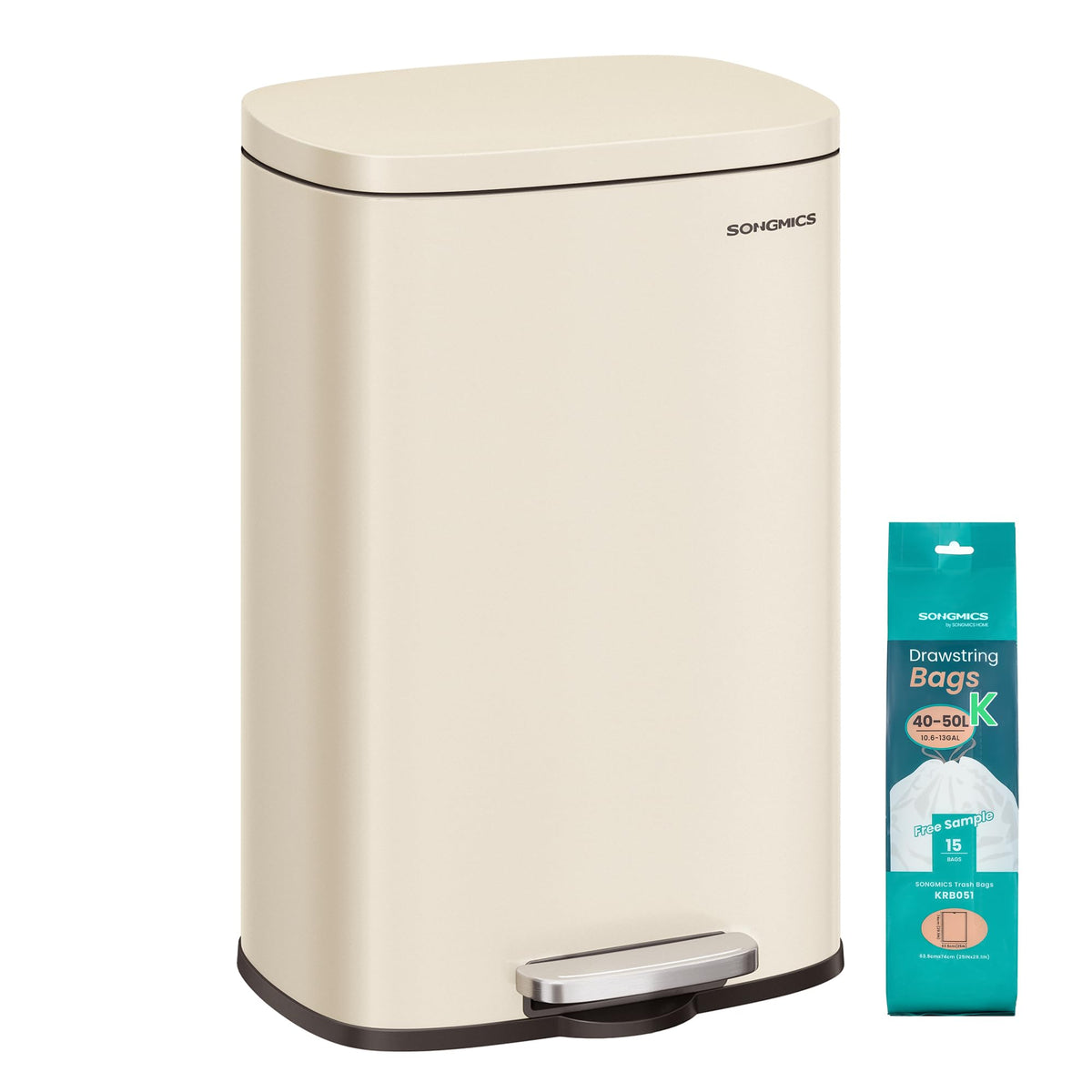 SONGMICS 20 Gallon (75 L) Trash Can, Stainless Steel, Step-On Pedal