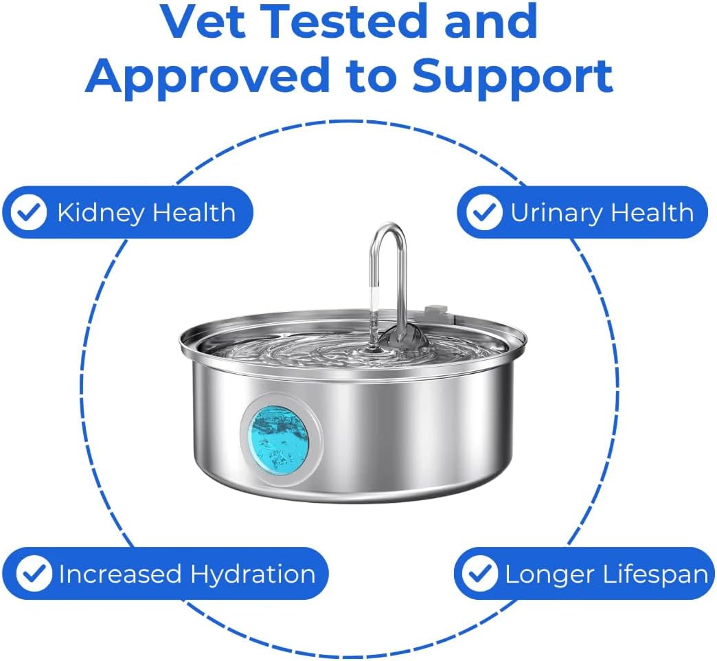 Water Fountain for Cats, 2026 New Stainless Steel Water Fountain, Ultra-Quiet Cat Fountain with 2 Filters, 3.2/7L(108/236oz) Cats Essentials Water Fountains for Cat, Dog(8Filters, 7L)