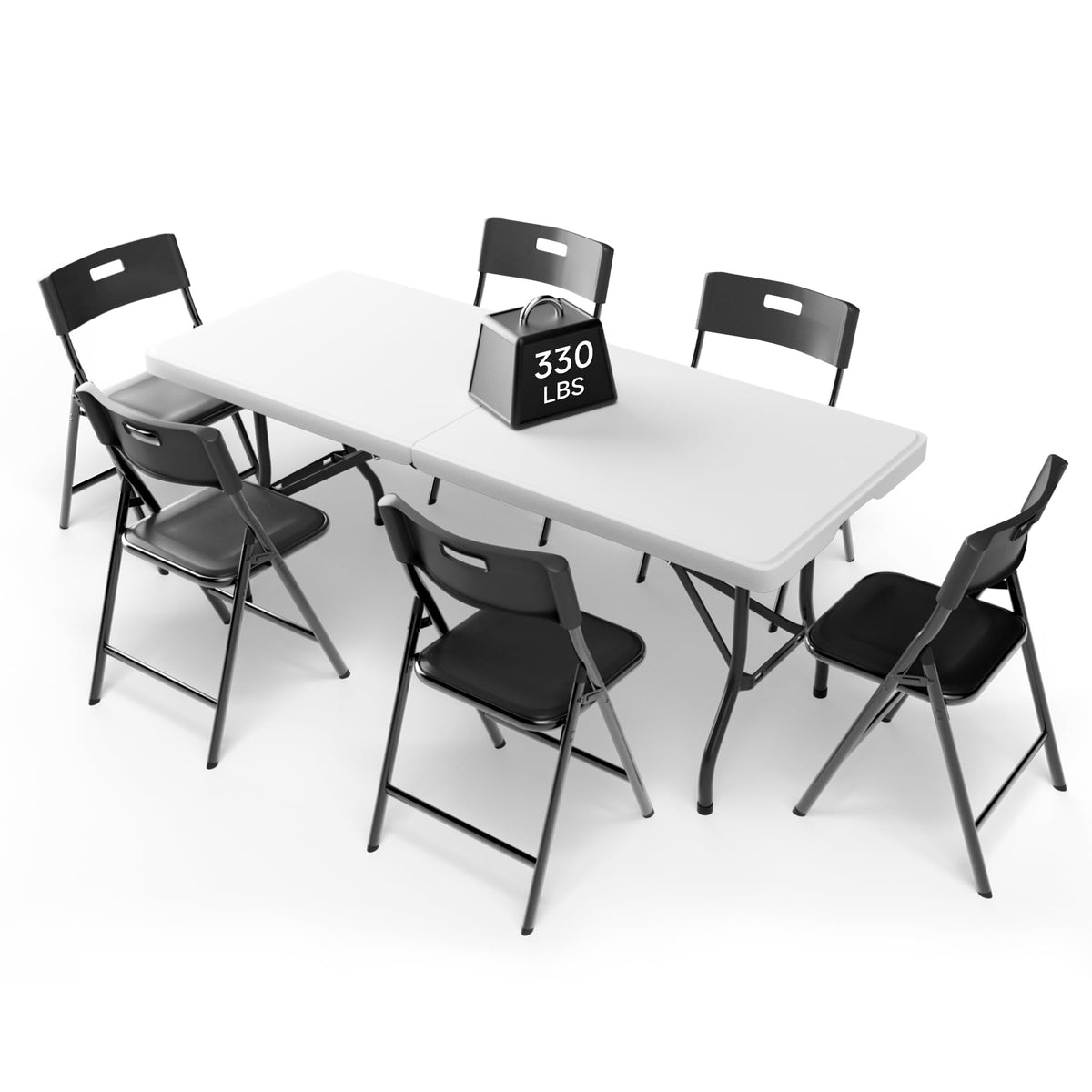 Portable 6-Piece Folding Table and Chairs Set – Heavy-Duty 6ft Camping & Party Furniture for Indoor/Outdoor Events (All-Weather, Black)